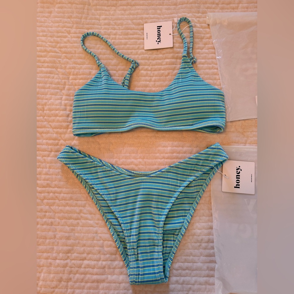 Honey Swim Blue Striped Bikini